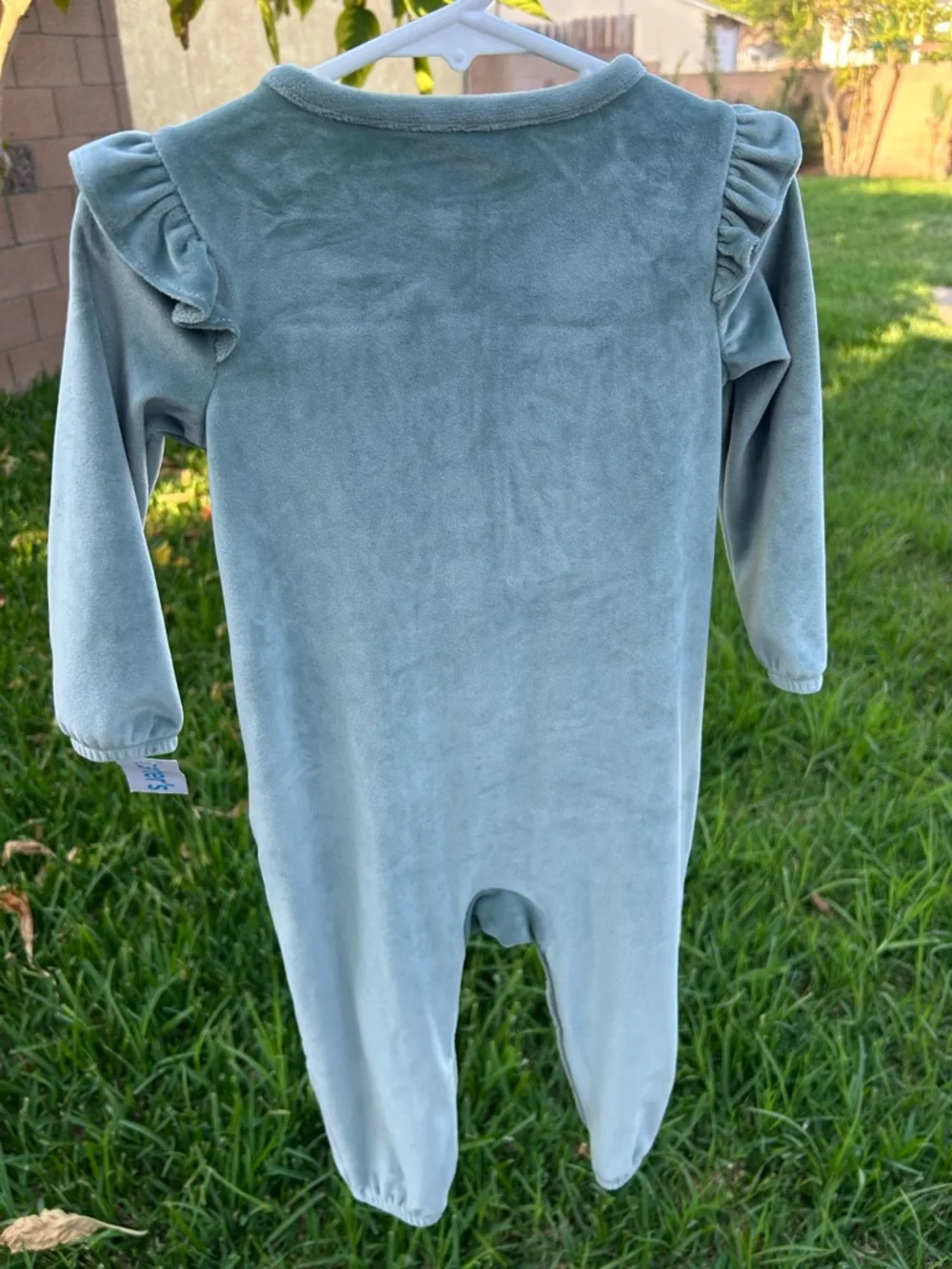 Carter's Sage Green Velvet Footed One-Piece - 18M